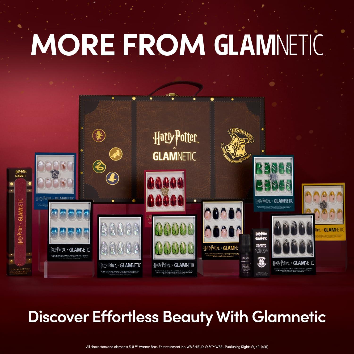 imageHarry Potter x Glamnetic Press On Nails Hufflepuff Gold Foil French Tip 3D Graphic Short Almond Nails in a Chrome amp Glossy Finish 15 Sizes 30 Nail Kit with Glue3 Harry Potter