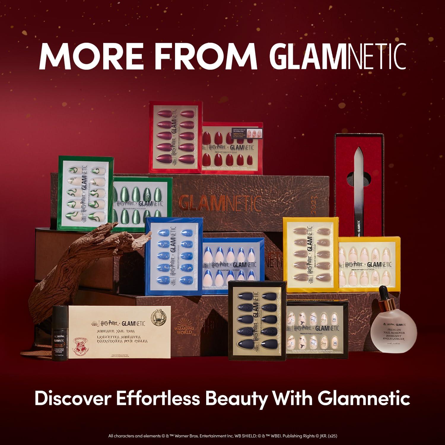 imageHarry Potter x Glamnetic Press On Nails Hufflepuff Gold Foil French Tip 3D Graphic Short Almond Nails in a Chrome amp Glossy Finish 15 Sizes 30 Nail Kit with GlueLuna Lovegood