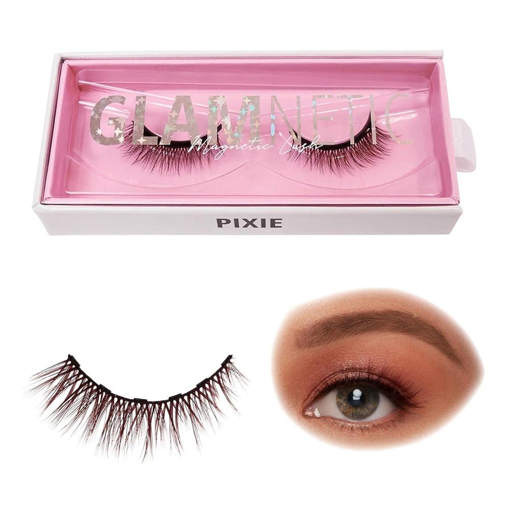 imageGlamnetic Magnetic Eyelashes Pixie Brown Lashes Short Magnetic Lashes 60 Wears Reusable Natural Eyelashes Cat Eye flared Natural Look Brown Eyelash 1 Pair