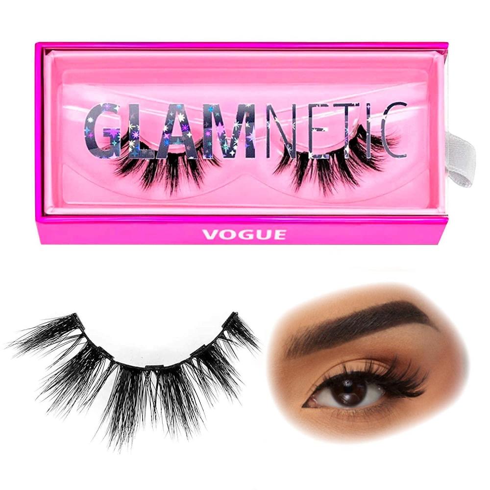 imageGlamnetic Magnetic Eyelashes  Vogue  Cluster Magnetic Lashes 60 Wears Reusable Wispy Faux Mink Lashes Long Cat Eye  1 Pair