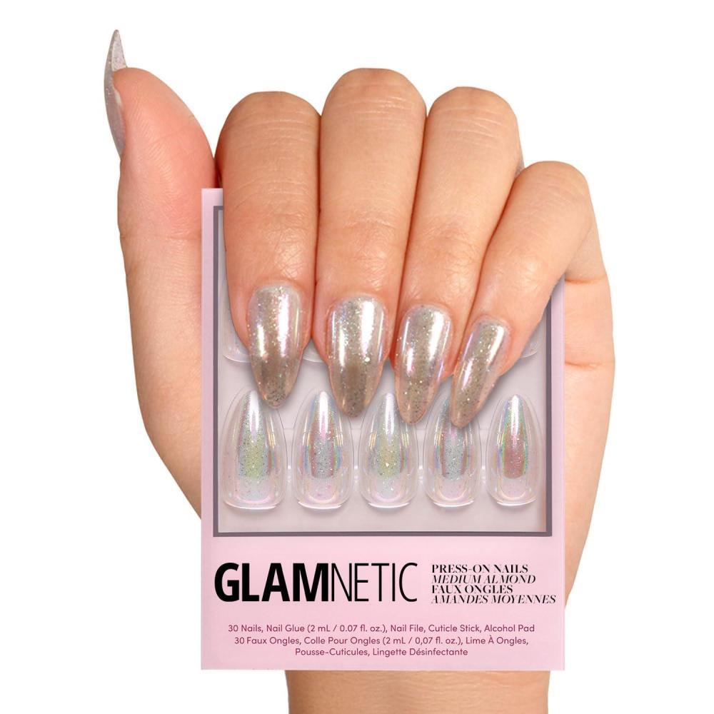 imageGlamnetic Press On Nails Burgundy Chrome Short Almond Fake Nails with a Metallic Chrome Finish Salon Quality Halloween Nails 15 Sizes 30 Nail Kit with Glue2U Stardust