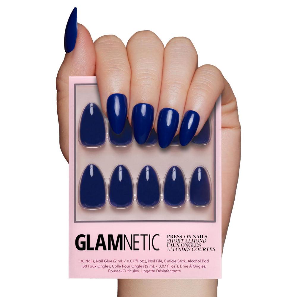 imageGlamnetic Press On Nails  Creamer  UV Finish Neutral Ombre Short Round Nails Salon Quality  15 Sizes  30 Nail Kit with GlueMidnight Blue