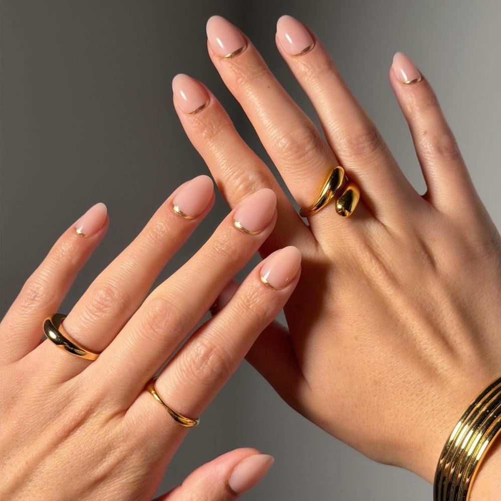 imageGlamnetic Press On Nails  Goal Setter  Short Squoval Neutral Fake Nails with Gold Reverse French Tip Salon Quality Nude Nails  15 Sizes  30 Nail Kit with Glue1C  Glam Goals