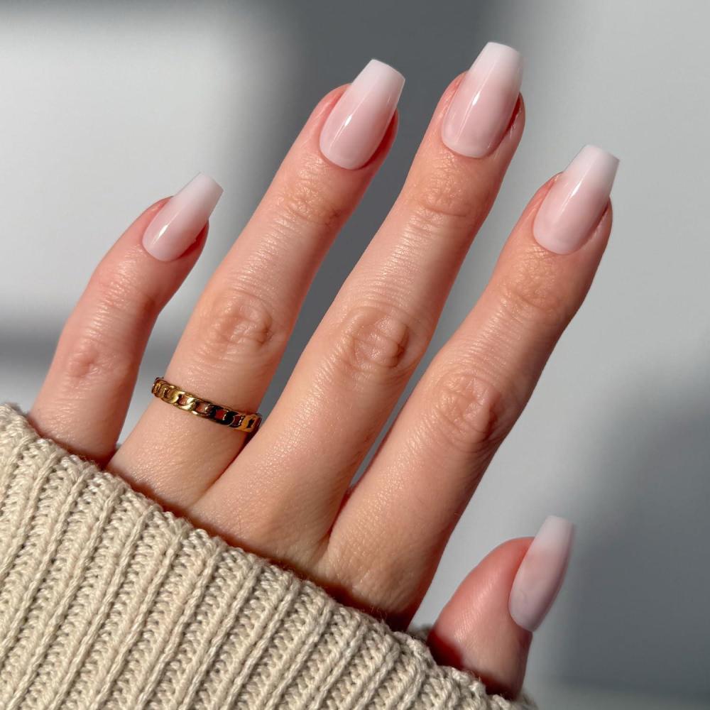 imageGlamnetic Press On Nails  Goal Setter  Short Squoval Neutral Fake Nails with Gold Reverse French Tip Salon Quality Nude Nails  15 Sizes  30 Nail Kit with Glue5F  Blush Dream