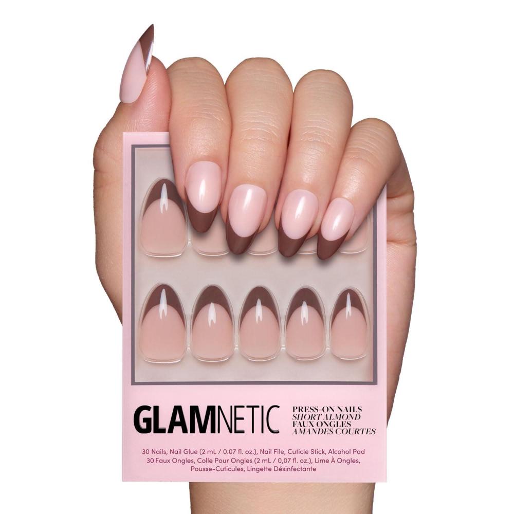 imageGlamnetic Press On Nails  La Perle  SemiTransparent Squoval French Tip Nails Salon Quality  15 Sizes  30 Nail Kit with GlueChocolat
