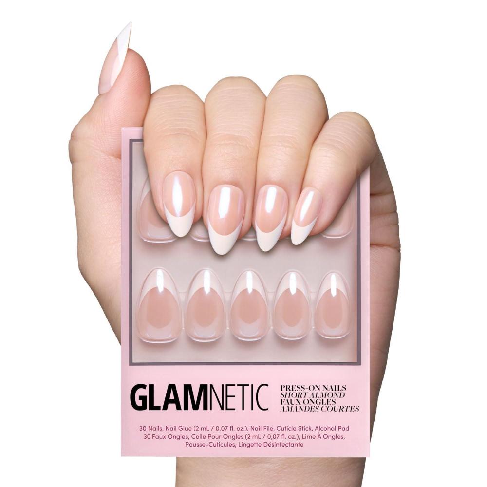 imageGlamnetic Press On Nails  La Perle  SemiTransparent Squoval French Tip Nails Salon Quality  15 Sizes  30 Nail Kit with GlueMrs
