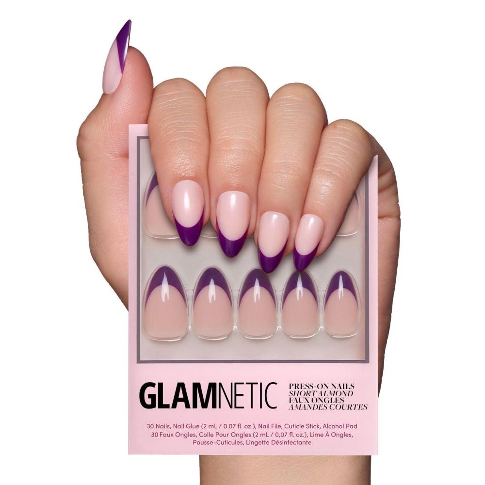 imageGlamnetic Press On Nails  La Perle  SemiTransparent Squoval French Tip Nails Salon Quality  15 Sizes  30 Nail Kit with GluePlum