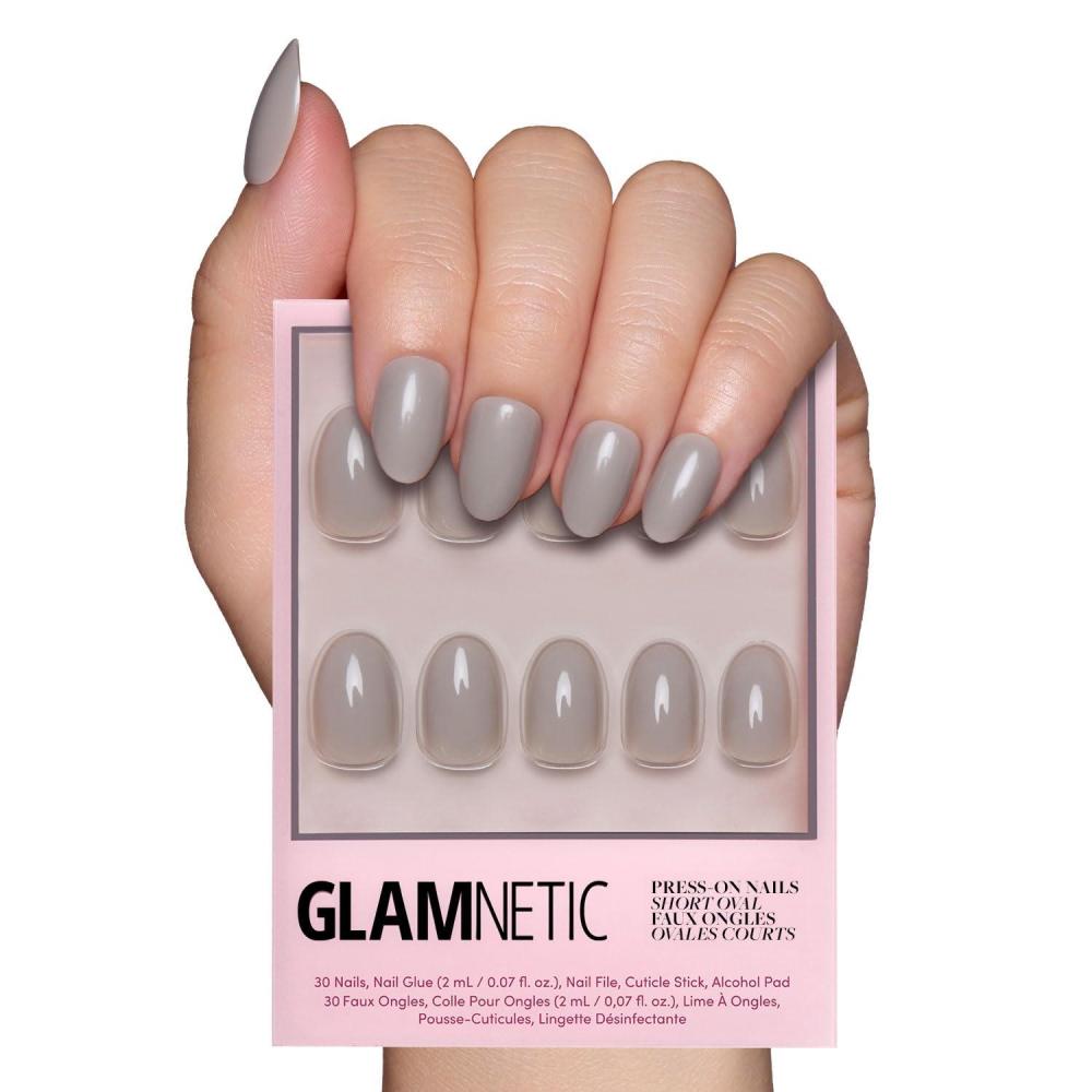 imageGlamnetic Press On Nails  Lilac  Solid Opaque Light Pastel Purple Round Nails Salon Quality  12 Sizes  30 Nail KitPure Gray