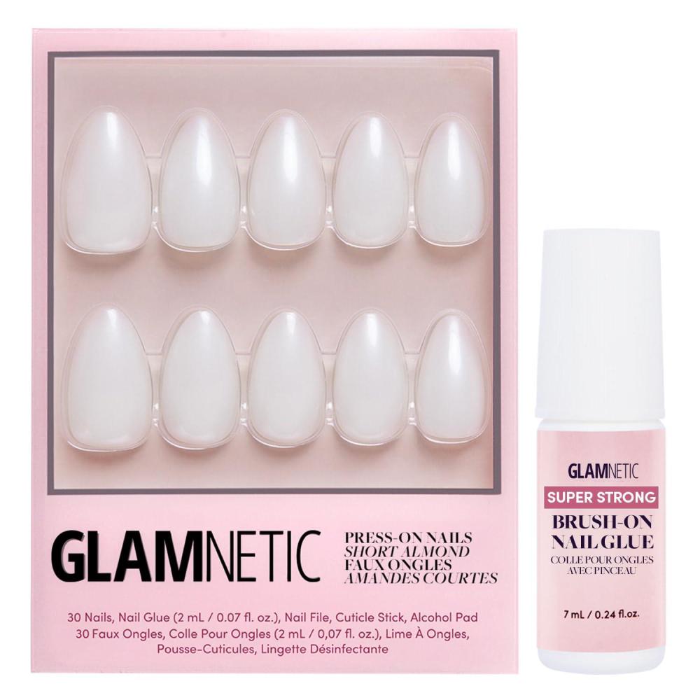 imageGlamnetic Press On Nails amp Brush On Nail Glue Bundle  Hailey  Glossy SemiTransparent Short Almond Nails Reusable  15 Sizes  30 Nail Kit with Glue