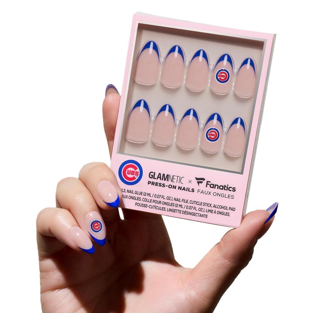 imageGlamnetic x Fanatics Press On Nails Los Angeles Dodgers Short Almond Fake Nails MLB Dodgers Blue French Tips Baseball Nails SalonQuality 15 Sizes 30 Nail Kit with GlueChicago Cubs