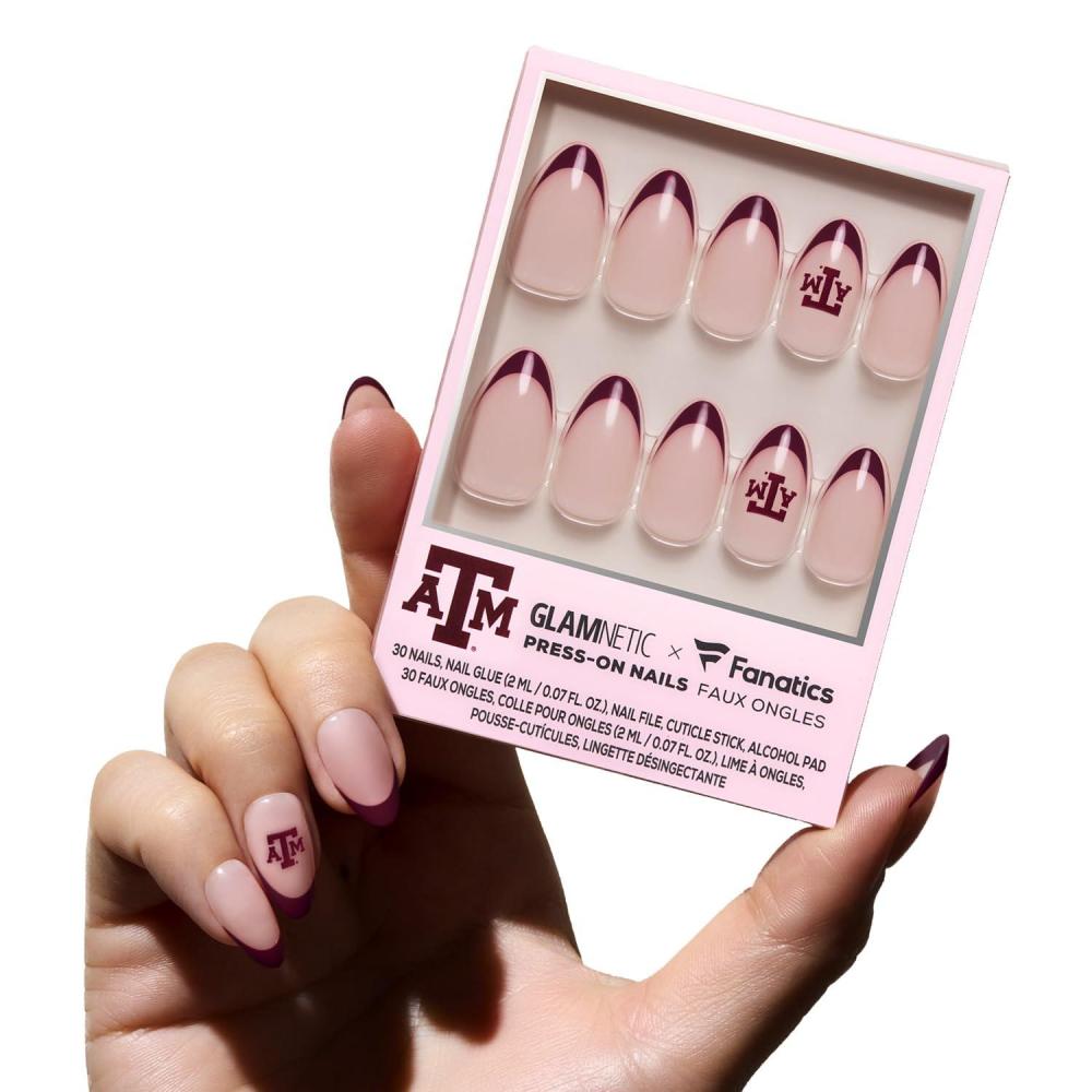 imageGlamnetic x Fanatics Press On Nails Michigan Wolverines Short Almond Fake Nails Collegiate Wolverines Blue French Tips College Nails SalonQuality 15 Sizes 30 Nail Kit with GlueTexas AM Aggies
