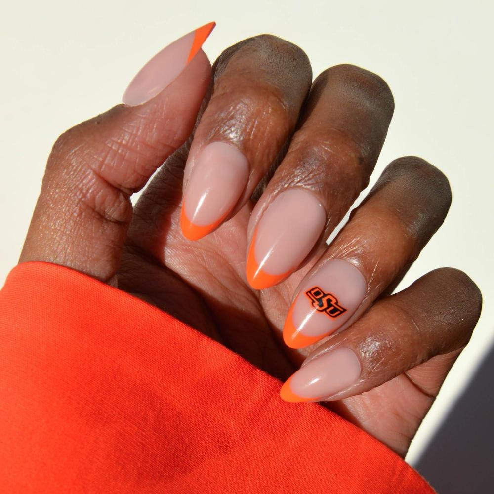 imageGlamnetic x Fanatics Press On Nails Michigan Wolverines Short Almond Fake Nails Collegiate Wolverines Blue French Tips College Nails SalonQuality 15 Sizes 30 Nail Kit with GlueOklahoma State Cowboys