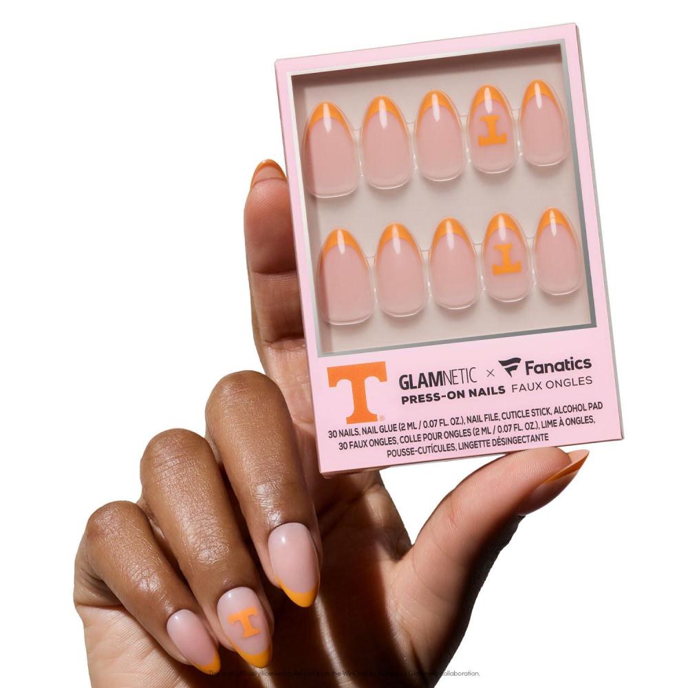 imageGlamnetic x Fanatics Press On Nails Michigan Wolverines Short Almond Fake Nails Collegiate Wolverines Blue French Tips College Nails SalonQuality 15 Sizes 30 Nail Kit with GlueTennessee Volunteers