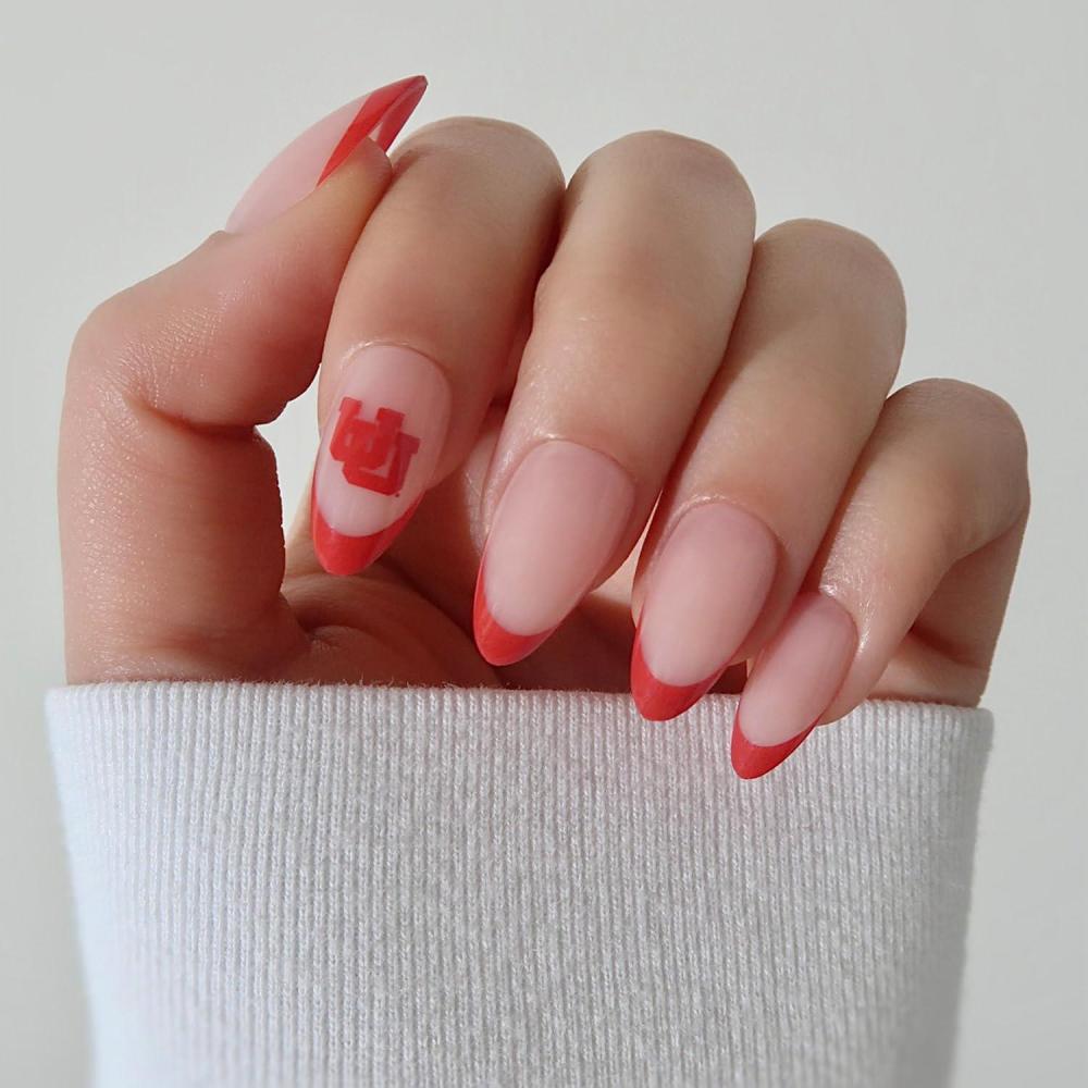 imageGlamnetic x Fanatics Press On Nails Michigan Wolverines Short Almond Fake Nails Collegiate Wolverines Blue French Tips College Nails SalonQuality 15 Sizes 30 Nail Kit with GlueUtah Utes