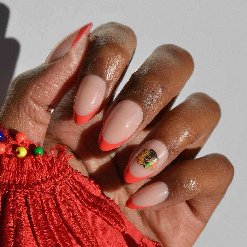 imageGlamnetic x Fanatics Press On Nails  New York Rangers  Short Almond Fake Nails NHL Rangers Red French Tips Hockey Nails SalonQuality  15 Sizes  30 Nail Kit with GlueChicago Blackhawks