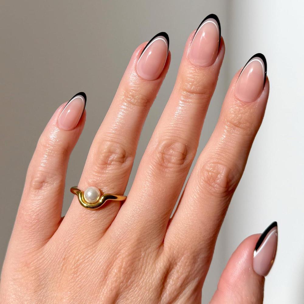 imageGlamnetic x GLAMZILLA Press On Nails  GIVE EM GRACE  Short Almond Fake French Tip Nails with Gold Glaze Salon Quality Everyday 15 Sizes  30 Nail Kit with GlueNO IN BETWEEN