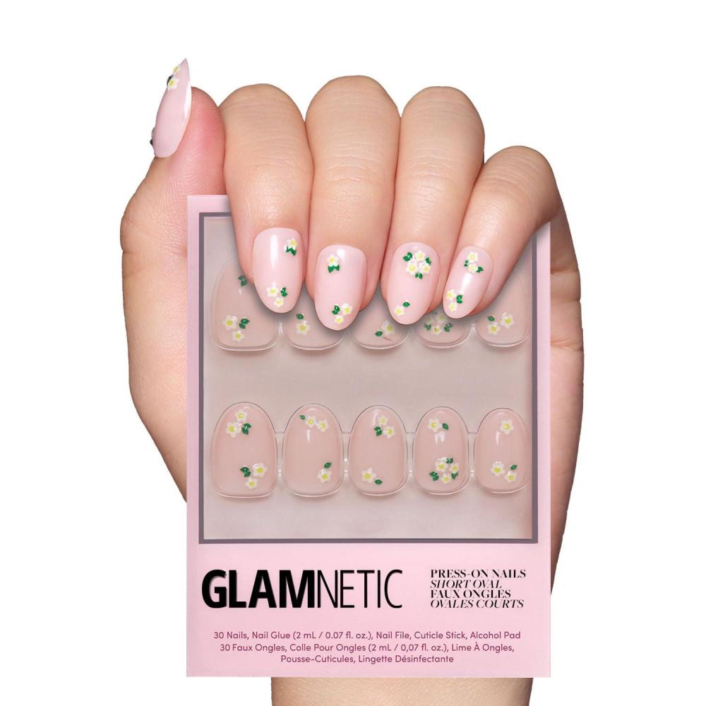 imageValentines Day Glamnetic Press On Nails  Pink Macaron  SemiTransparent Light Pink Pastel French Tip Short Almond Fake Nails in a Glossy Finish Salon Quality  15 Sizes  30 Nail KitPetals