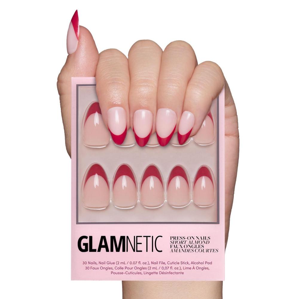 imageValentines Day Glamnetic Press On Nails Pink Macaron SemiTransparent Light Pink Pastel French Tip Short Almond Fake Nails in a Glossy Finish Salon Quality 15 Sizes 30 Nail KitRose Garden