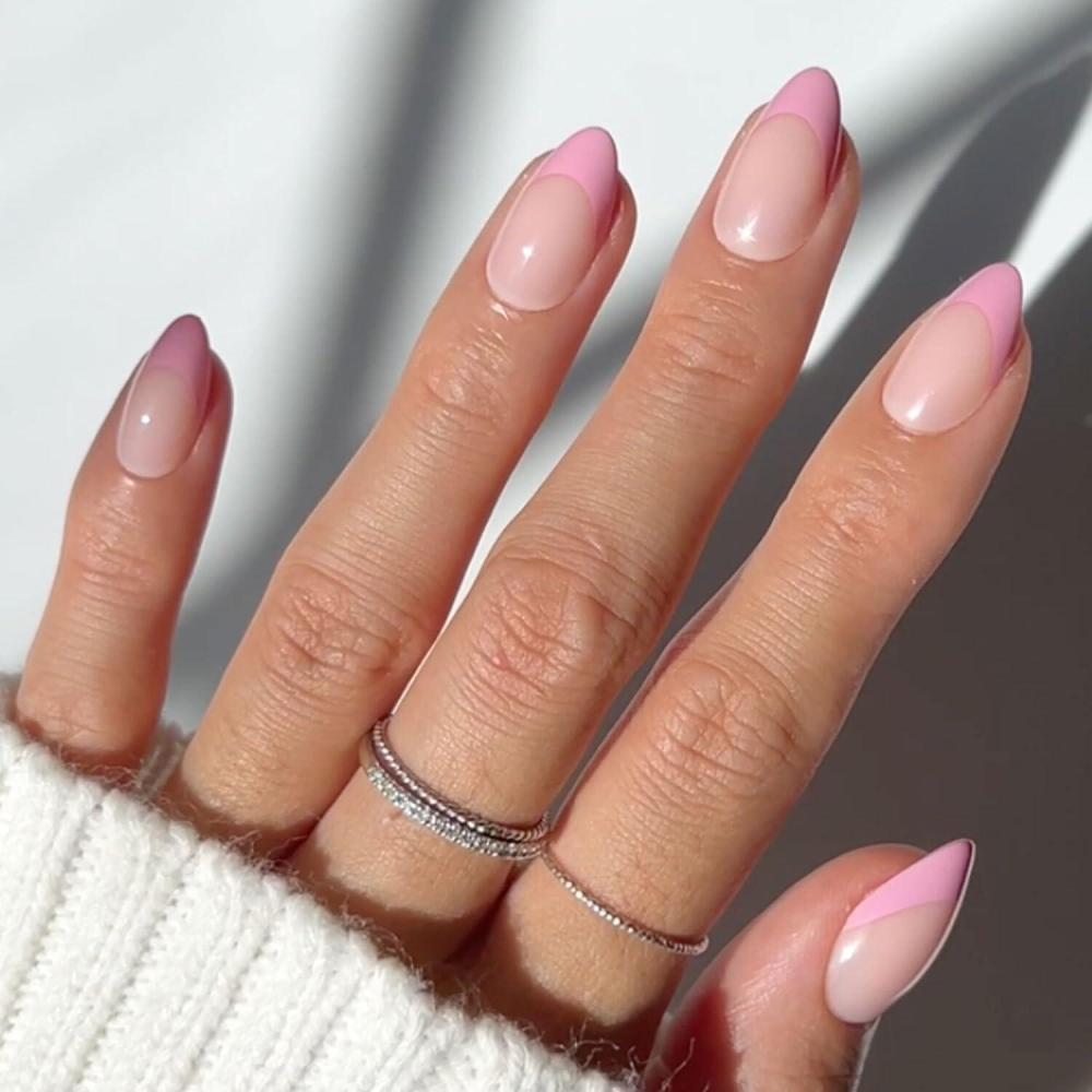 imageValentines Day Glamnetic Press On Nails  Pink Macaron  SemiTransparent Light Pink Pastel French Tip Short Almond Fake Nails in a Glossy Finish Salon Quality  15 Sizes  30 Nail KitPink Macaron