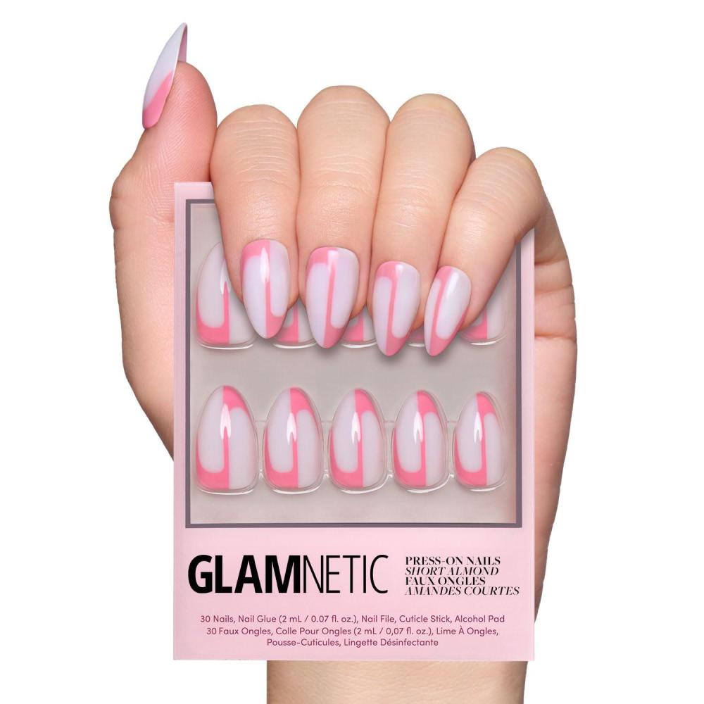 imageValentines Day Glamnetic Press On Nails  Pink Macaron  SemiTransparent Light Pink Pastel French Tip Short Almond Fake Nails in a Glossy Finish Salon Quality  15 Sizes  30 Nail KitBetter Half