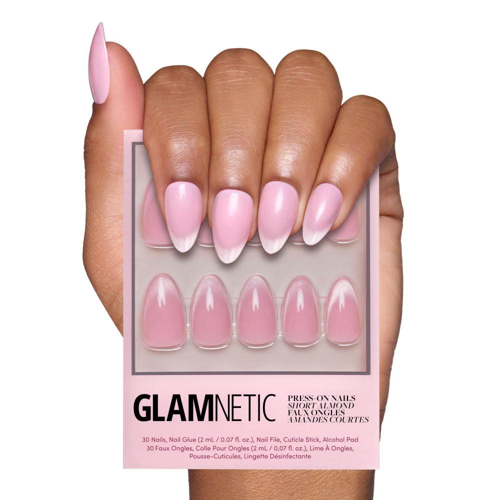 imageValentines Day Glamnetic Press On Nails  Pink Macaron  SemiTransparent Light Pink Pastel French Tip Short Almond Fake Nails in a Glossy Finish Salon Quality  15 Sizes  30 Nail KitLovers Blush