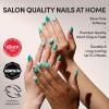 Glamnetic Press On Nails – Burgundy Chrome | Short Almond Fake Nails with a Metallic Chrome Finish, Salon Quality Halloween Nails | 15 Sizes – 30 Nail Kit with Glue(2N – Siren Green)