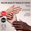 Glamnetic Press On Nails – Goal Setter | Short Squoval Neutral Fake Nails with Gold Reverse French Tip, Salon Quality Nude Nails | 15 Sizes – 30 Nail Kit with Glue(2D – Pearl Glaze)