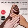 Glamnetic Press On Nails – Goal Setter | Short Squoval Neutral Fake Nails with Gold Reverse French Tip, Salon Quality Nude Nails | 15 Sizes – 30 Nail Kit with Glue(3B – Smoke Salt)