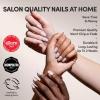 Glamnetic Press On Nails – Goal Setter | Short Squoval Neutral Fake Nails with Gold Reverse French Tip, Salon Quality Nude Nails | 15 Sizes – 30 Nail Kit with Glue(6D – Milk Bath)