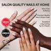 Glamnetic Press On Nails – Goal Setter | Short Squoval Neutral Fake Nails with Gold Reverse French Tip, Salon Quality Nude Nails | 15 Sizes – 30 Nail Kit with Glue(6C – Clean Girl)