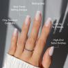 Glamnetic Press On Nails – Goal Setter | Short Squoval Neutral Fake Nails with Gold Reverse French Tip, Salon Quality Nude Nails | 15 Sizes – 30 Nail Kit with Glue(6F – Oat Milk)
