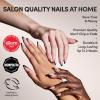 Glamnetic Press On Nails – Gold Goals | Medium Coffin Neutral Fake Nails with Gold Reverse French Tip, Salon Quality Nude Nails | 15 Sizes – 30 Nail Kit with Glue(3F – Black Truffle)