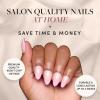 Valentines Day Glamnetic Press On Nails – Pink Macaron | Semi-Transparent Light Pink Pastel French Tip Short Almond Fake Nails in a Glossy Finish, Salon Quality | 15 Sizes – 30 Nail Kit(Pink Macaron)