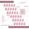 Valentines Day Glamnetic Press On Nails – Pink Macaron | Semi-Transparent Light Pink Pastel French Tip Short Almond Fake Nails in a Glossy Finish, Salon Quality | 15 Sizes – 30 Nail Kit(Lovers Blush)
