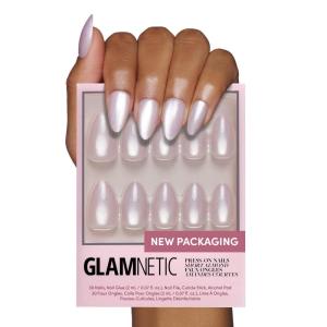 Glamnetic Press On Nails – Burgundy Chrome | Short Almond Fake Nails with a Metallic Chrome Finish, Salon Quality Halloween Nails | 15 Sizes – 30 Nail Kit with Glue(2W – Selenite)