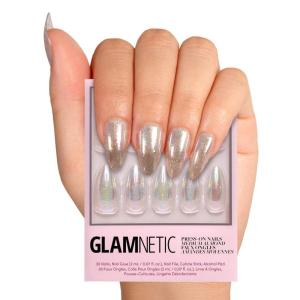 Glamnetic Press On Nails – Burgundy Chrome | Short Almond Fake Nails with a Metallic Chrome Finish, Salon Quality Halloween Nails | 15 Sizes – 30 Nail Kit with Glue(2U – Stardust)