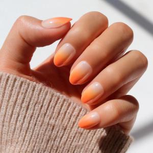 Glamnetic Press On Nails – Burgundy Chrome | Short Almond Fake Nails with a Metallic Chrome Finish, Salon Quality Halloween Nails | 15 Sizes – 30 Nail Kit with Glue(3B – Candy Corn)