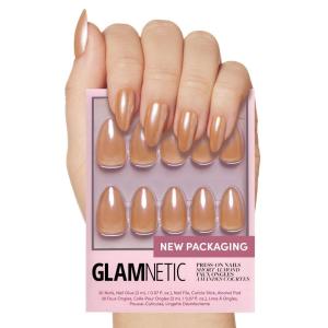 Glamnetic Press On Nails – Burgundy Chrome | Short Almond Fake Nails with a Metallic Chrome Finish, Salon Quality Halloween Nails | 15 Sizes – 30 Nail Kit with Glue(2T – Maple Glaze)