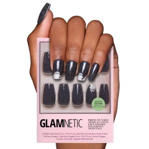 Glamnetic Press On Nails – Burgundy Chrome | Short Almond Fake Nails with a Metallic Chrome Finish, Salon Quality Halloween Nails | 15 Sizes – 30 Nail Kit with Glue(3F – Phantom Glow)