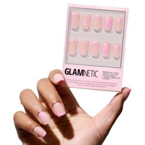 Glamnetic Press On Nails – La Perle | Semi-Transparent Squoval French Tip Nails, Salon Quality | 15 Sizes – 30 Nail Kit with Glue(Blush Dunes)