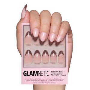 Glamnetic Press On Nails – La Perle | Semi-Transparent Squoval French Tip Nails, Salon Quality | 15 Sizes – 30 Nail Kit with Glue(Chocolat)