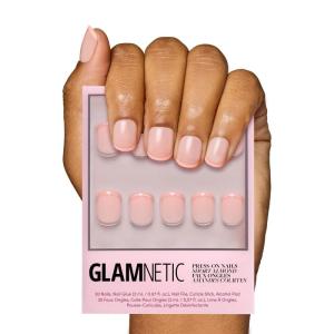 Glamnetic Press On Nails – La Perle | Semi-Transparent Squoval French Tip Nails, Salon Quality | 15 Sizes – 30 Nail Kit with Glue(French Peach)