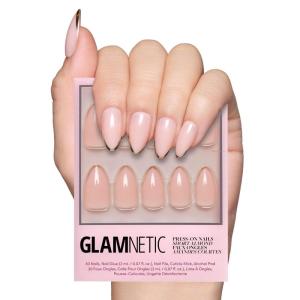 Glamnetic Press On Nails – La Perle | Semi-Transparent Squoval French Tip Nails, Salon Quality | 15 Sizes – 30 Nail Kit with Glue(Gold Standard)