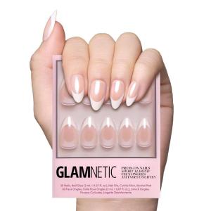 Glamnetic Press On Nails – La Perle | Semi-Transparent Squoval French Tip Nails, Salon Quality | 15 Sizes – 30 Nail Kit with Glue(Mrs.)