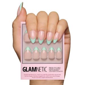 Glamnetic Press On Nails – La Perle | Semi-Transparent Squoval French Tip Nails, Salon Quality | 15 Sizes – 30 Nail Kit with Glue(Pistachio Creme)