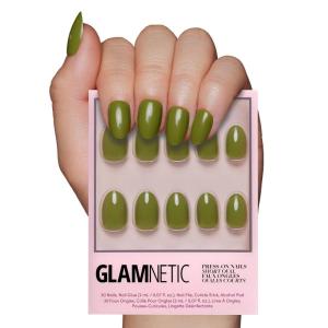 Glamnetic Press On Nails – Lilac | Solid Opaque Light Pastel Purple Round Nails, Salon Quality | 12 Sizes – 30 Nail Kit(Moss Green)