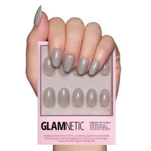 Glamnetic Press On Nails – Lilac | Solid Opaque Light Pastel Purple Round Nails, Salon Quality | 12 Sizes – 30 Nail Kit(Pure Gray)