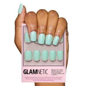 Glamnetic Press On Nails – Lilac | Solid Opaque Light Pastel Purple Round Nails, Salon Quality | 12 Sizes – 30 Nail Kit(Soft Teal)