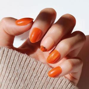 Glamnetic Press On Nails – Pumpkin Patch | Short Oval Fake Nails with a Velvet Finish, Salon Quality Halloween Nails | 15 Sizes – 30 Nail Kit with Glue