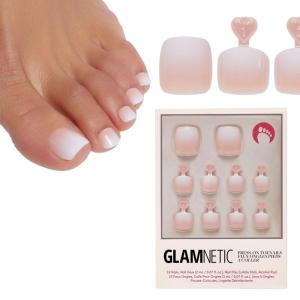 Glamnetic Press On Toenails – Caviar | Classic Black French Tip Fake Toe Nails with a Glossy Finish | 16 Sizes – 32 Toe Nail Kit with Glue(2 – Creamer)